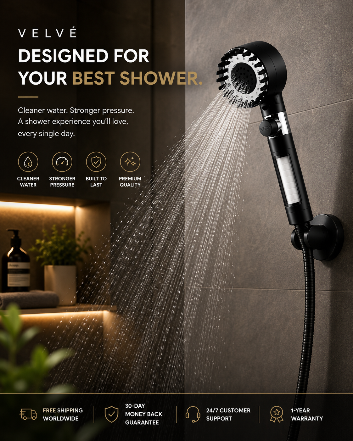 Velvé Pure Filtered Showerhead | Cleaner Water. Stronger Pressure.