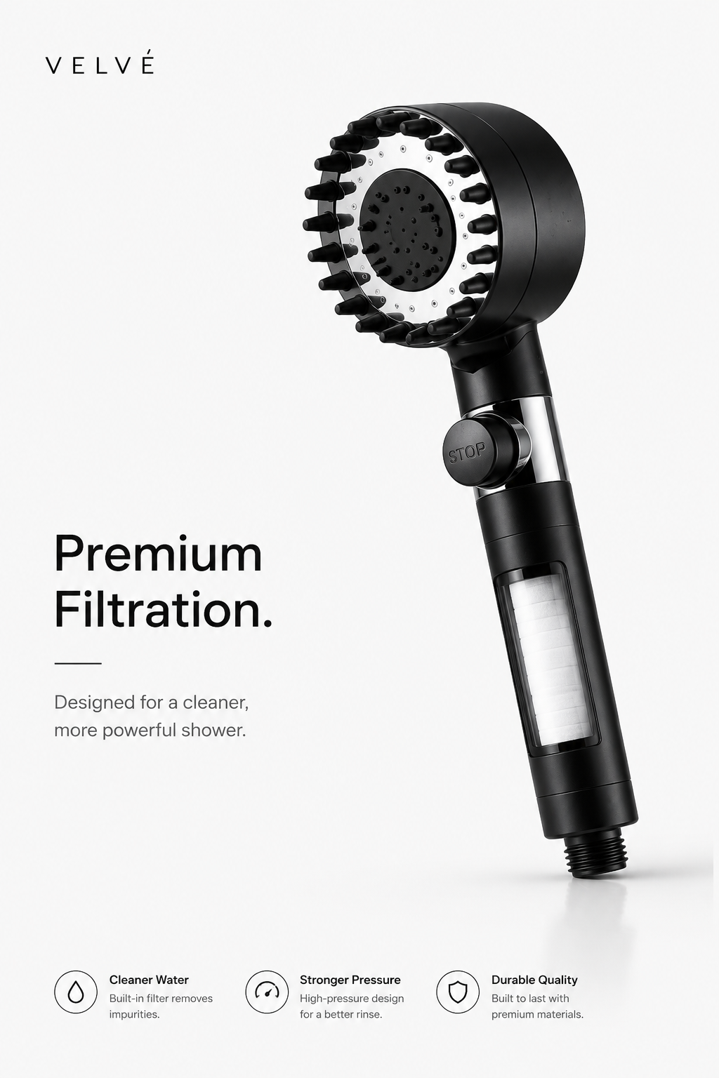 Velvé Pure Filtered Showerhead | Cleaner Water. Stronger Pressure.