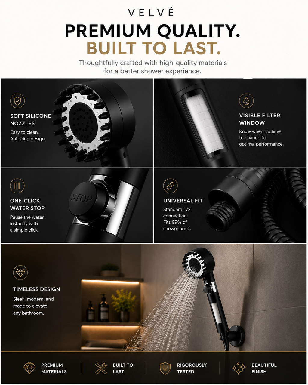Velvé Pure Filtered Showerhead | Cleaner Water. Stronger Pressure.