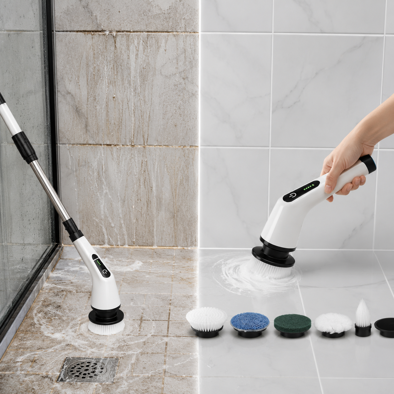 Velvé Pro 8-in-1 electric spin scrubber with interchangeable cleaning heads