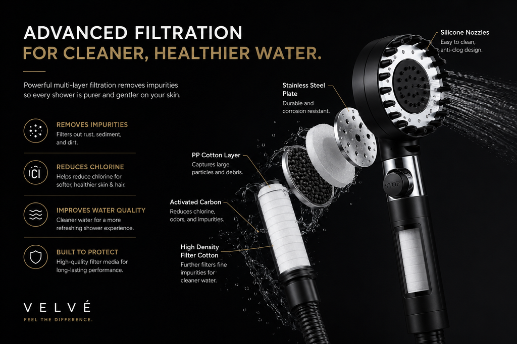 Velvé Pure Filtered Showerhead | Cleaner Water. Stronger Pressure.